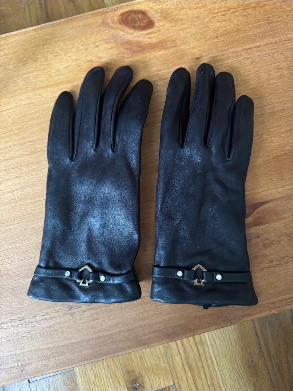 kate spade Black Leather Gloves with Signature Spade Accent